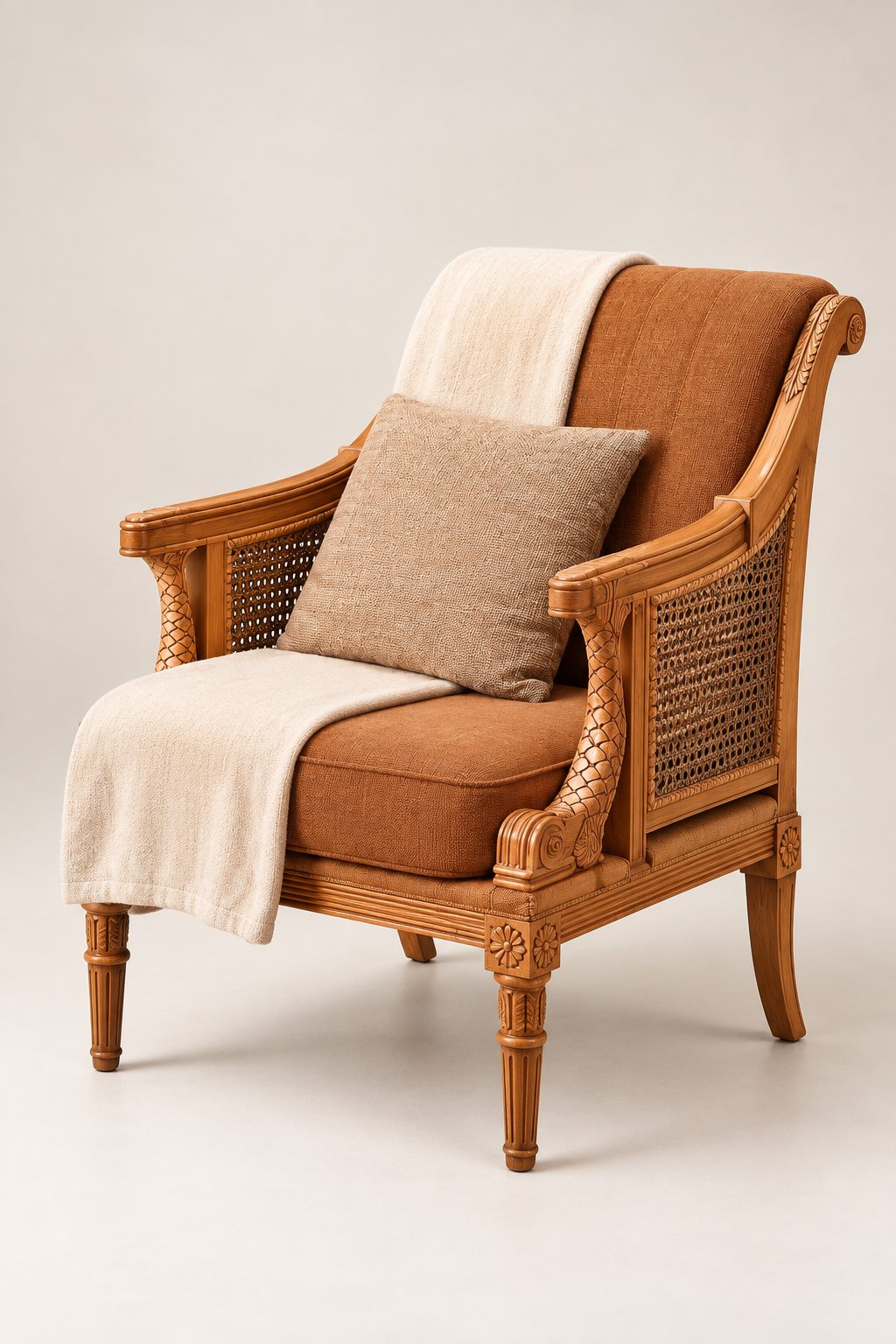 Carved cane armchair
