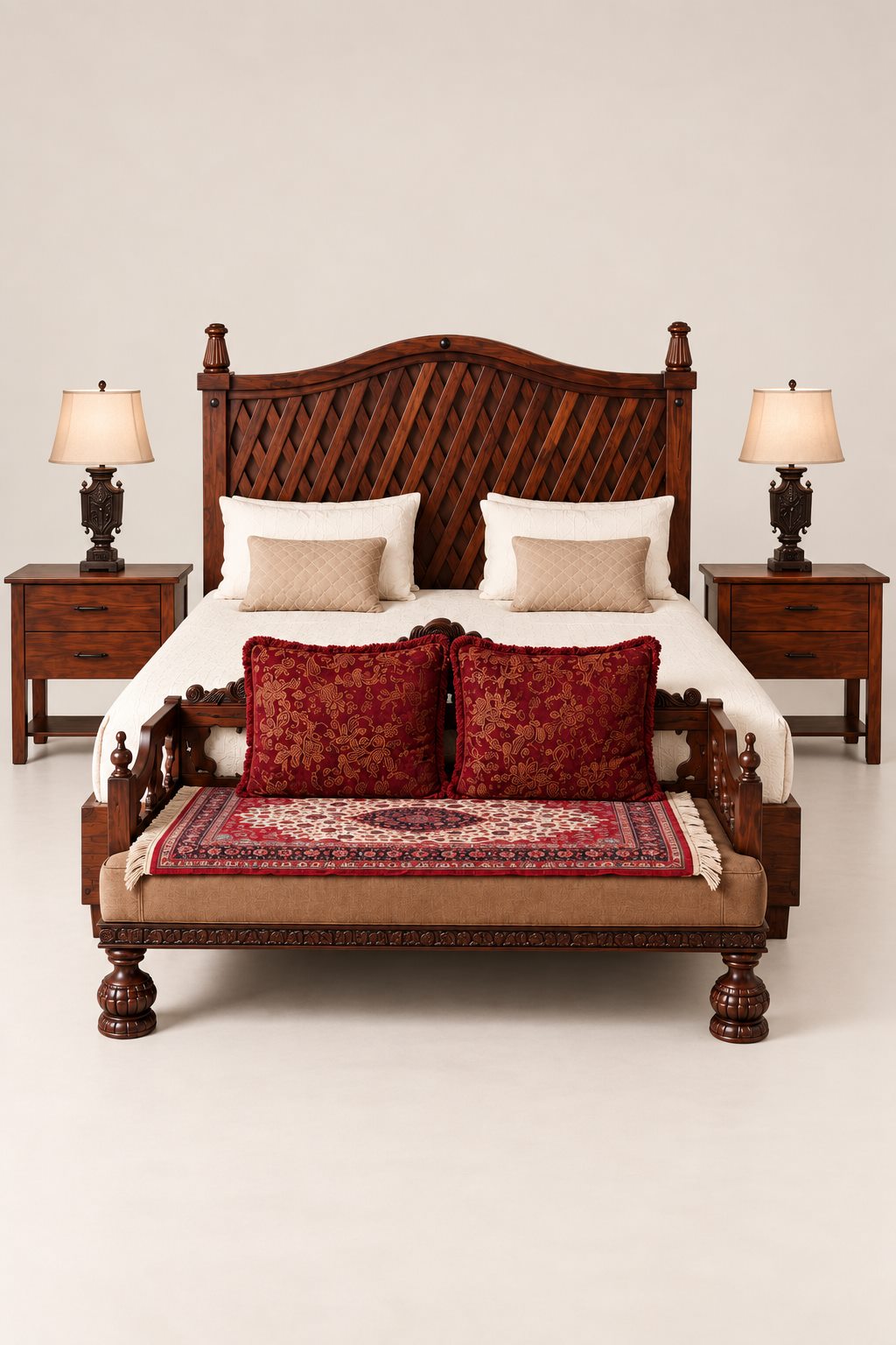 Lattice headboard bed set