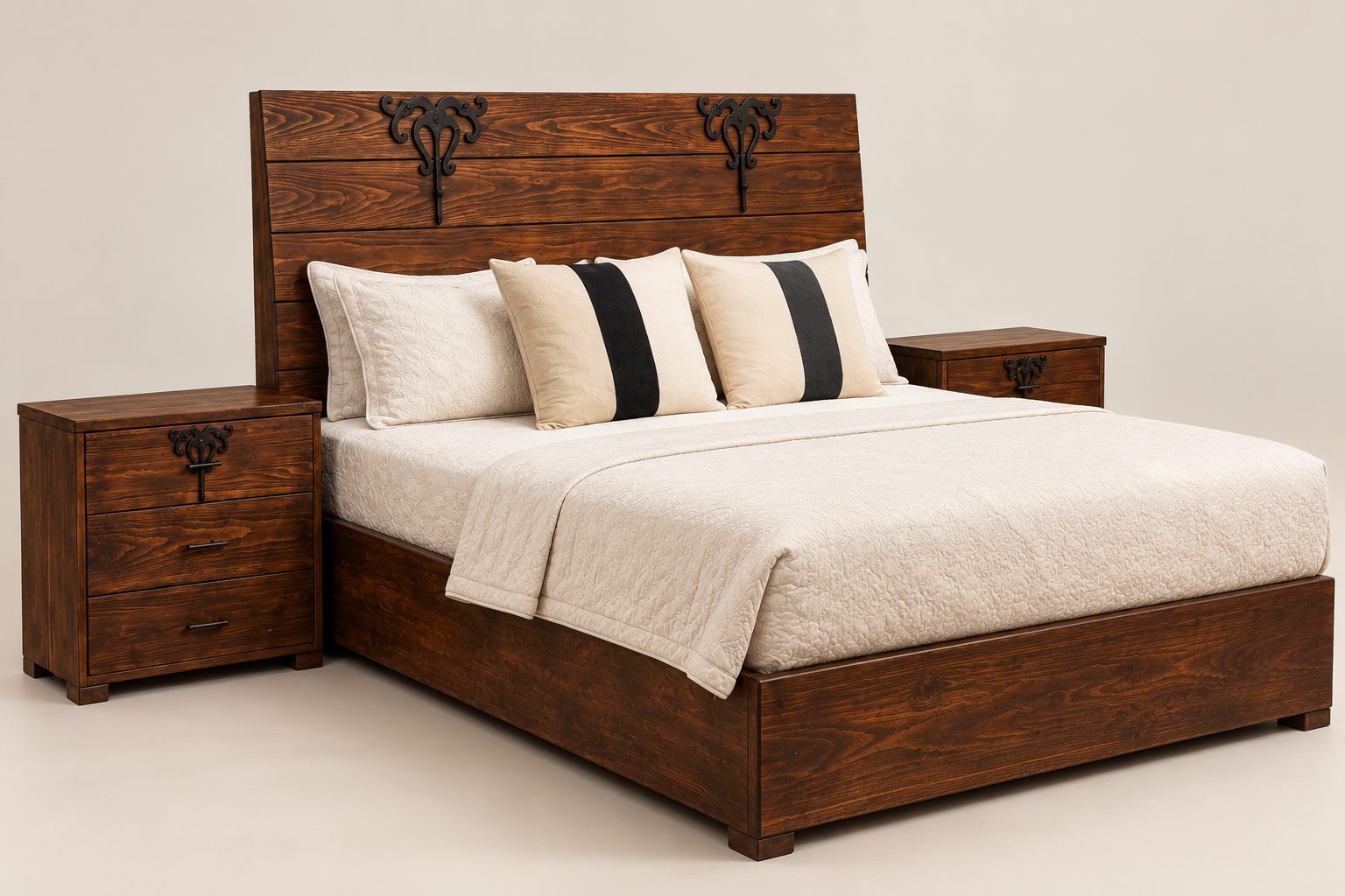 Plank bed with iron detailing